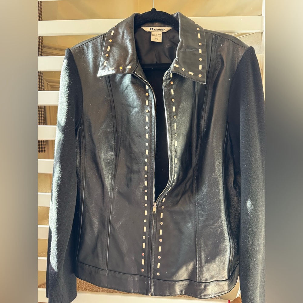 VINTAGE Black leather and knit jacket